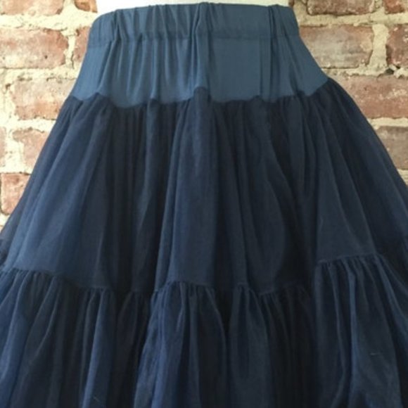 Gorgeous Vintage Navy Blue Soft Nylon Semi-Sheer Crinoline Petticoat - S/M - Picture 7 of 10